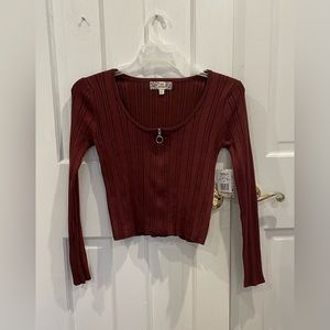 Pink republic Burgundy Crop Knit Sweater Top ~ Full Zip 90s ~ Size Medium